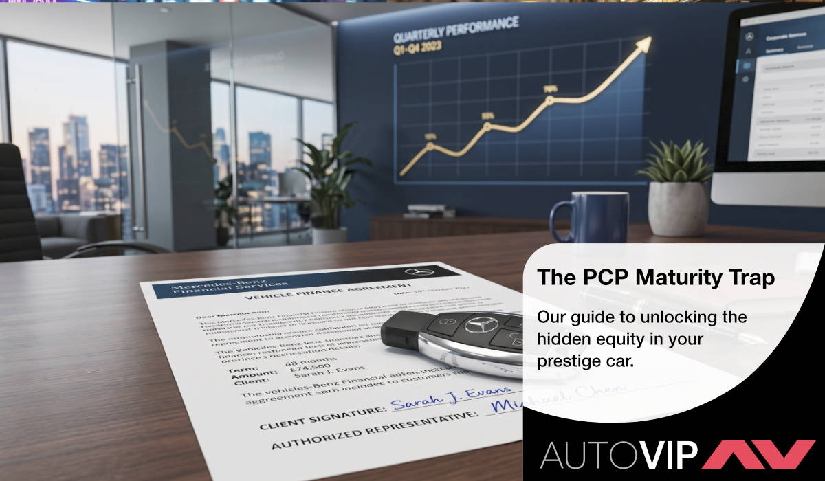 a luxury car key fob resting on finance documents to represent PCP equity.